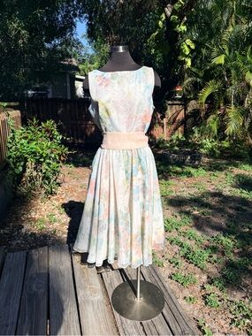 1980s does 50s Lanz Originals Floral Chiffon Dress